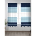 thumbnail image 2 of Sheer Curtains 63 Inch Length 2 Panels Set for Bedroom, Navy Blue Aqua Stripe Semi Sheer Curtains for Windows, Modern Art Horizontal Striped Voile Window Treatments Rod Pocket Curtain, 2 of 7