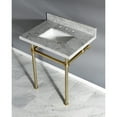 thumbnail image 2 of Kingston Brass KVPB30MBSQ7 Templeton 30" Carrara Marble Vanity Top with Brass Legs (8-Inch, 3-Hole), Carrara Marble White/Brushed Brass, 2 of 7