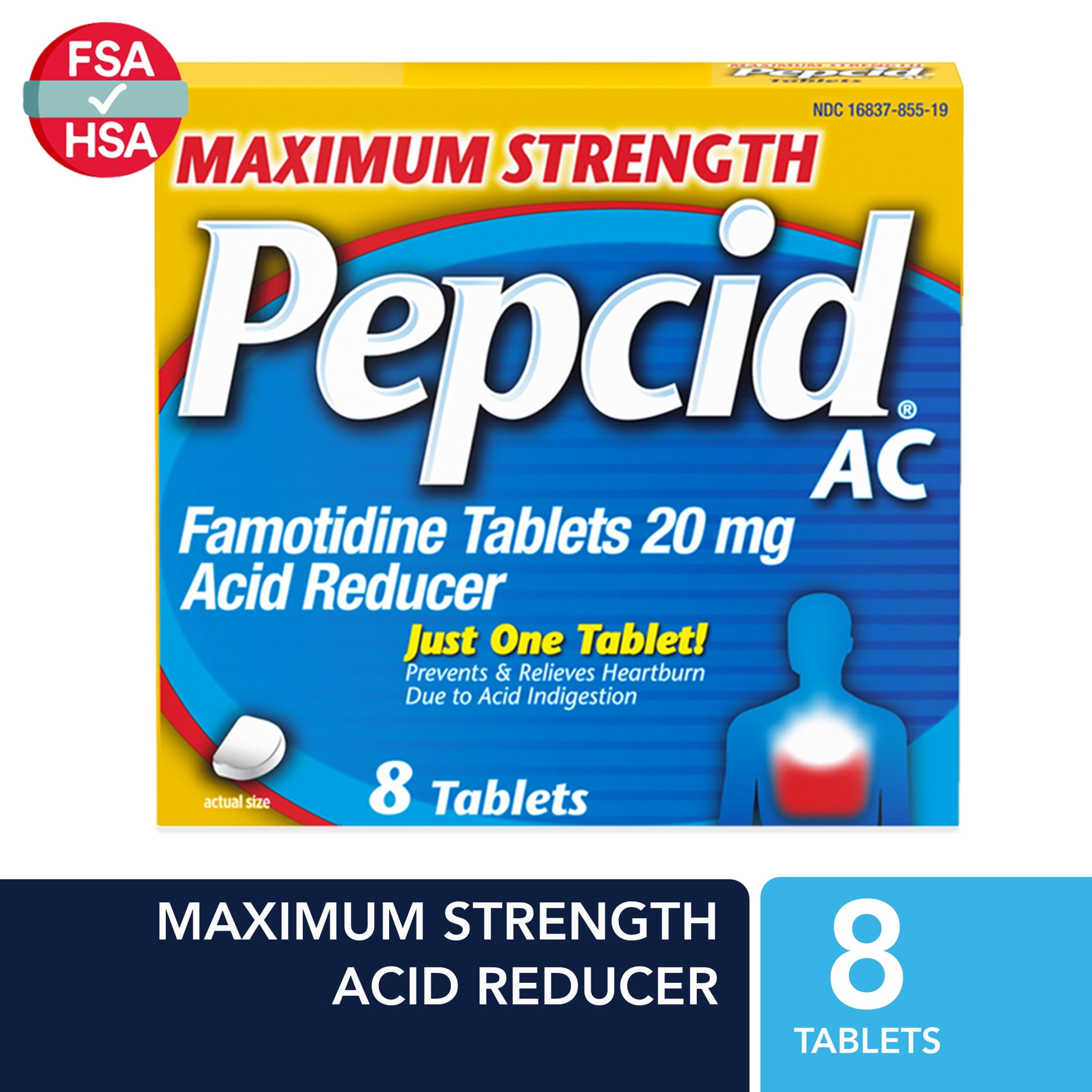 Pepcid AC Maximum Strength Heartburn Medicine, 20 mg Famotidine, 8 Count