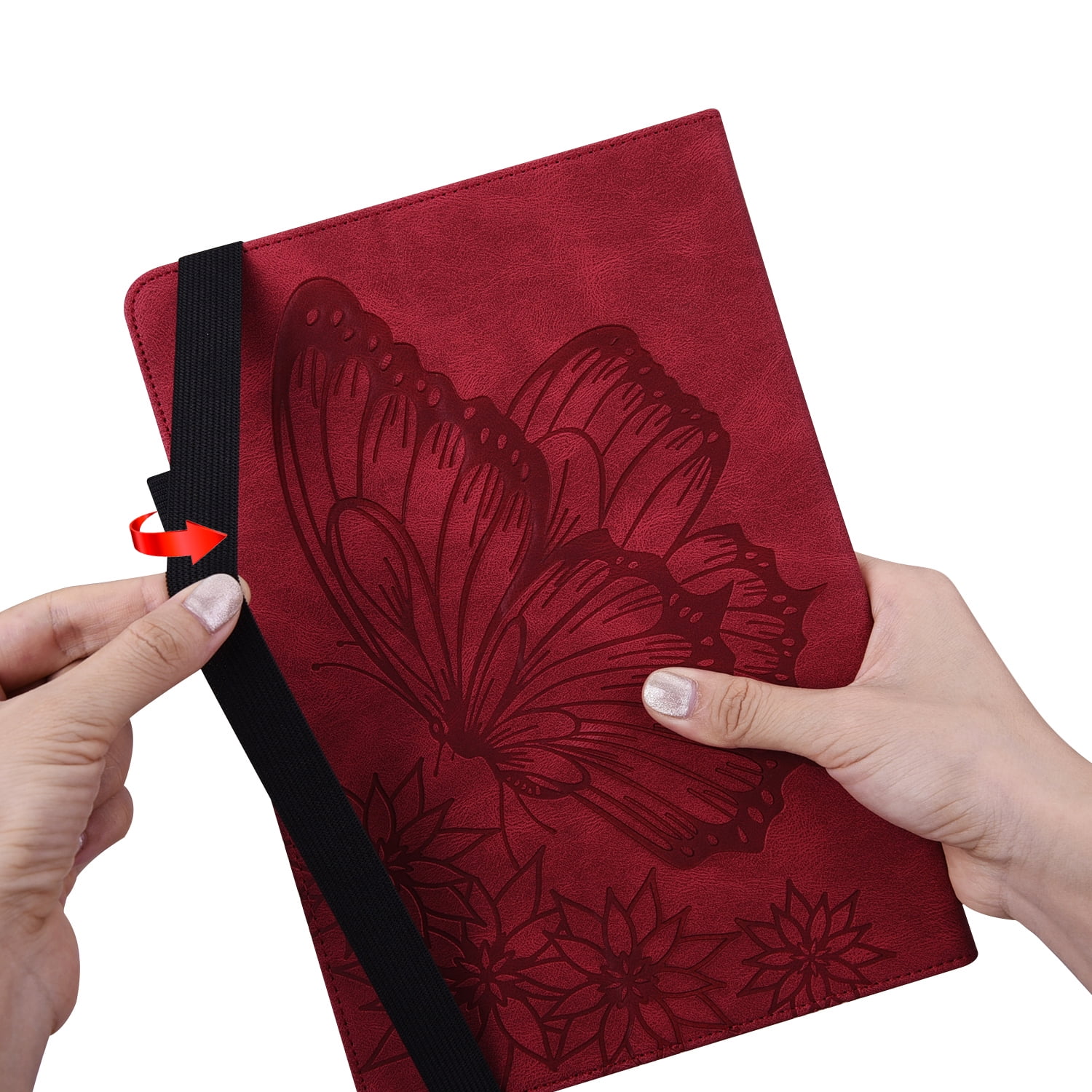 Allytechgroup iPad Pro 13 Case Cover, Stylish Big Butterfly Design PU Leather Smart Cover Auto Sleep Wake Pencil Holder Flip Stand Shockproof Bumper Case for Apple iPad Pro 13" 2024 M4, Red