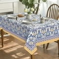 thumbnail image 3 of Arabesque Rectangular Tablecloth 60×84 Inch, Yellow and Blue Floral Rustic Washable Table Cover for Party Picnic Dinner Decor, 3 of 6