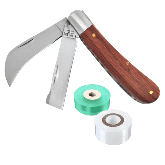Grafting Gardening Knife with Double Blades and 2 Rolls Grafting Tape, Pruning Tool for Fruit Tree Floral Plant Repair