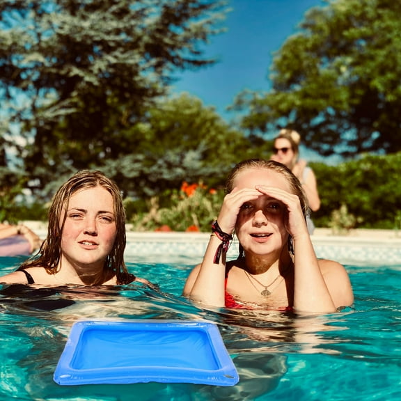 FUEENIRVA Inflatable Serving Tray Blue 18.8x16.5 Inch Rectangular Floating Table for Pool 1Set