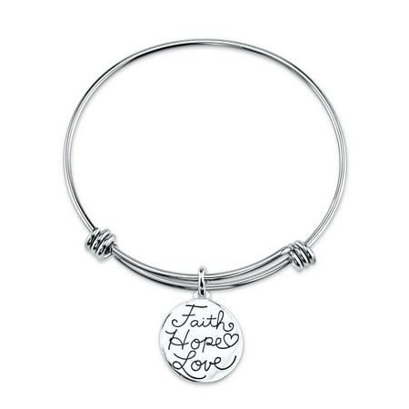 Sterling Silver Adjustable Faith Hope Love Cross Charm Bracelet