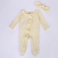 thumbnail image 4 of XDZJLR Girls Rompers Newborn Baby Boys Spring Fall Clothes Knit Ruffle Footies with Headband Outfit Beige Newborn-, 4 of 7