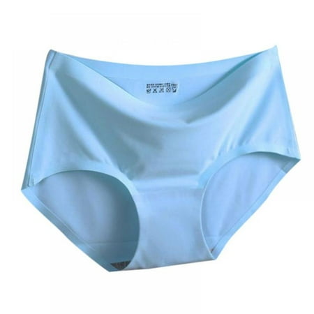 Pretty Comy Female Seamless Mid Waist Silk Panties Summer Comfortable Breathable Thin Briefs Pack of 1 Blue/L