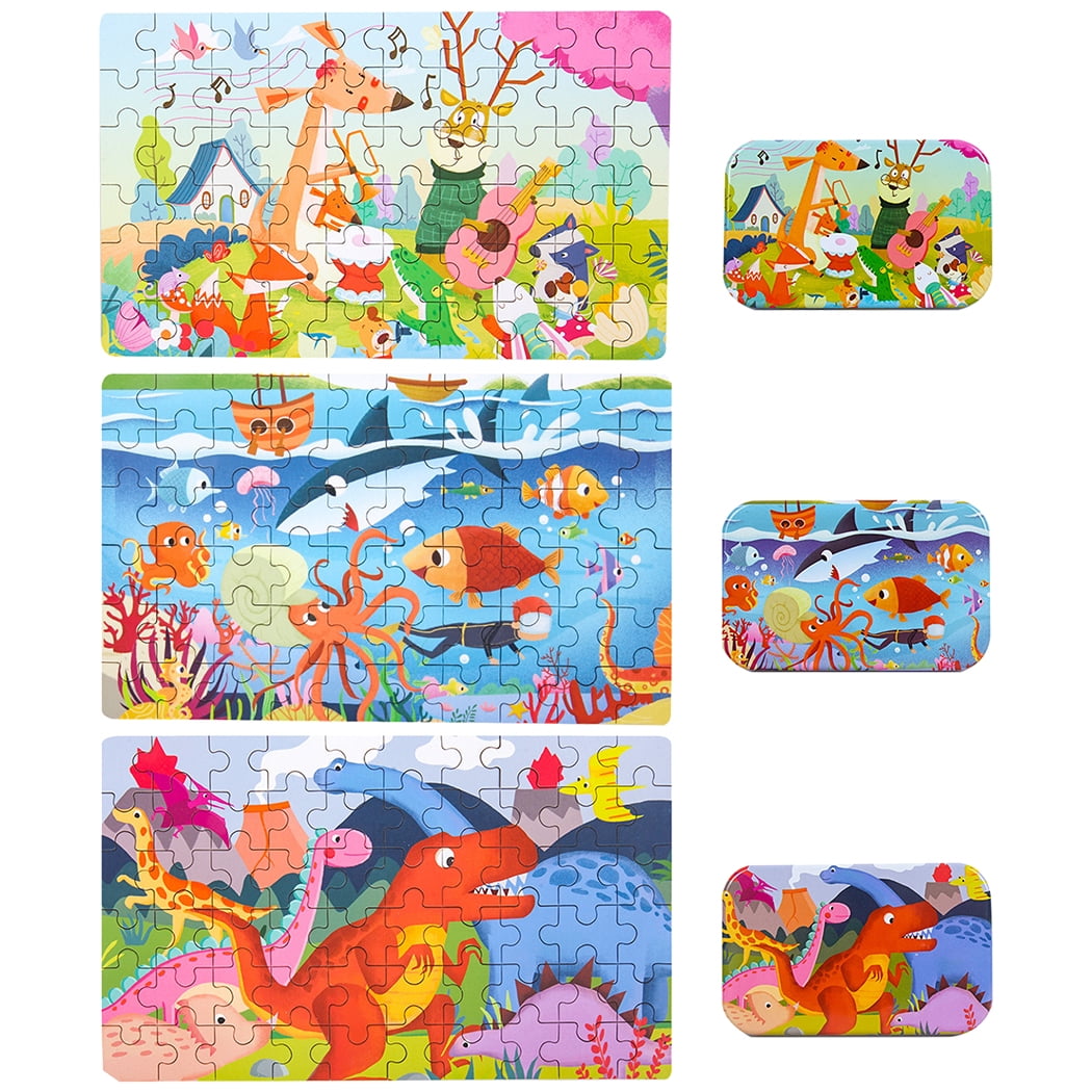3 Sets Jigsaw Puzzles Creative 60-Piece DIY Paper Puzzle Educational Toy for Kid