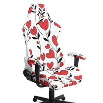 Jiueut Heart Print Gaming Chair Cover with Armrest Cover, Thick Computer Chair Protector with Stretchy Bottom Non Slip Rotating Chair Slipcover Valentine's Day Decor
