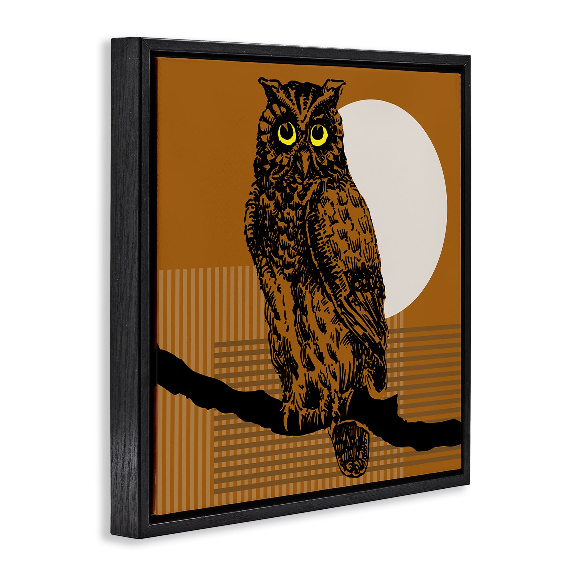 Stupell Industries Owl Perched with Moon Animals & Insects Painting Black Floater Framed Canvas Art Print Wall Art, 18 x 18
