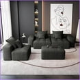 thumbnail image 5 of Modern Oversized Modular Sectional Sofa, Sparkling Chenille with 6 Pillows, No Assembly | Foam+Spring Seats | Square Arms, Grey/Beige/Black/Blue, 5 of 26