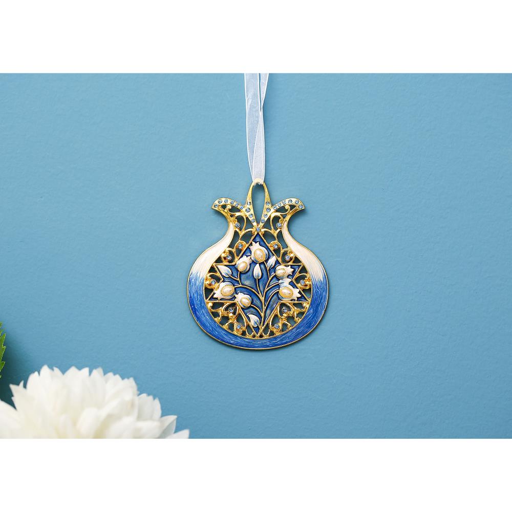 Matashi Religious Symbols Hanging Wall Ornament (Pewter) Gold-Plated Hand-Painted Ornament Good Luck Home Decor Wall Mounted Art Hanging Pendant Spiritual Gift for Holiday Festival (Blue Pomegranate) - image 5 of 7