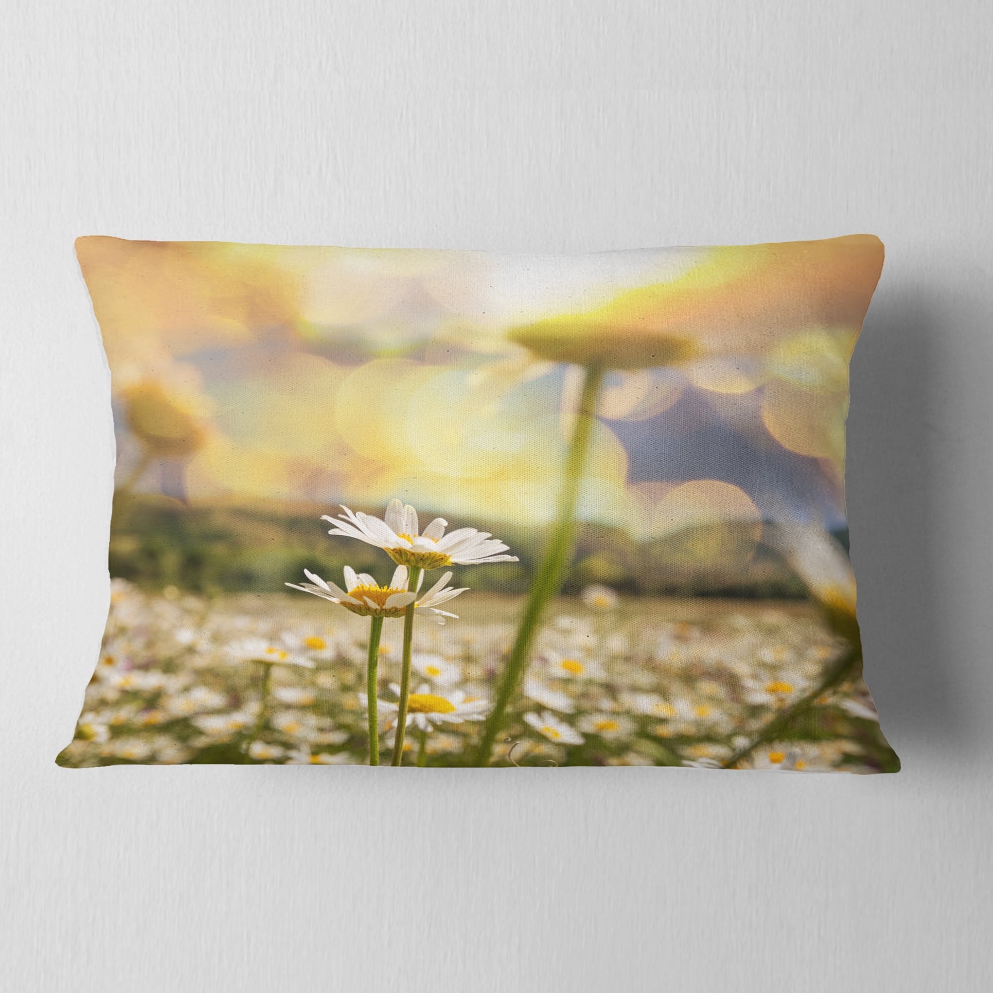 Designart 12" x 20" White Floral Polyester Throw Pillow