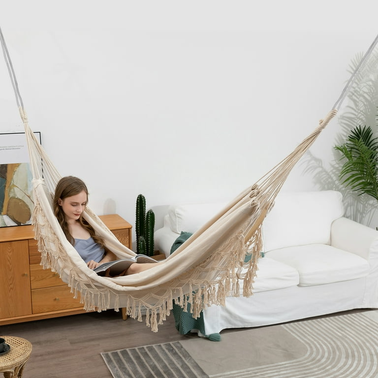 Bohemian Double Macrame Hammock with Tassels for Outdoor/Indoor