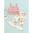 thumbnail image 4 of Genuiskids 2Pcs Toddler Baby Girl Summer Clothes 6M 12M 18M 2T 3T 4T Kids Girl Outfits Ruffle Hem Ribbed Camisole  Daisy Print Flared Pants Bell Bottoms Sets, 4 of 7