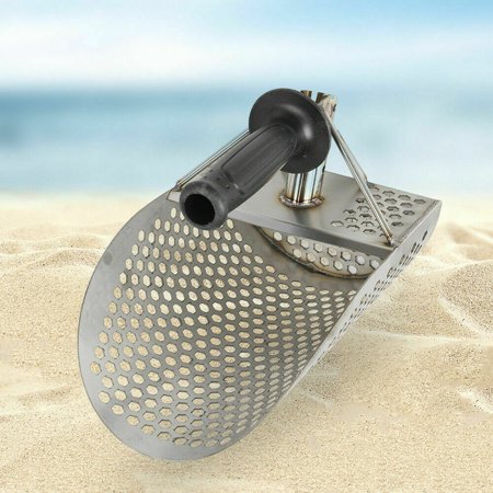 Fichiouy Fast Sifting Shovel Beach Sand Scoop Metal Detecting Tool Stainless with handle for Treasure Silver