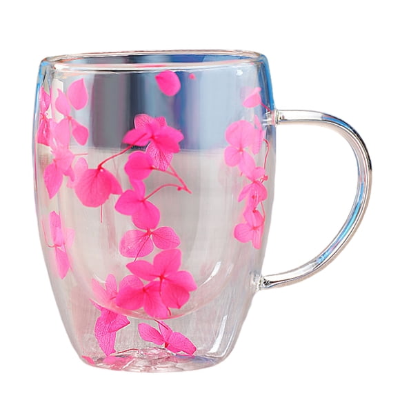 Naiovety Tazas de café de doble pared secas de la flor 350ml de la taza de cristal aislada del té de la taza cristalina con la manija seca Mostrada D