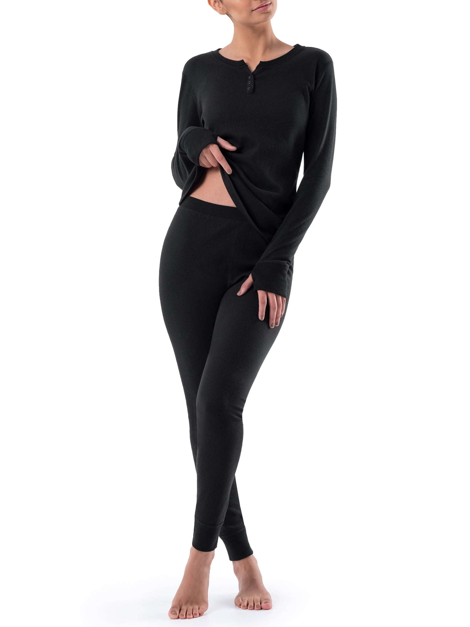 Fruit of the Loom Women's and Women's Plus Thermal Henley Top & Bottom Set