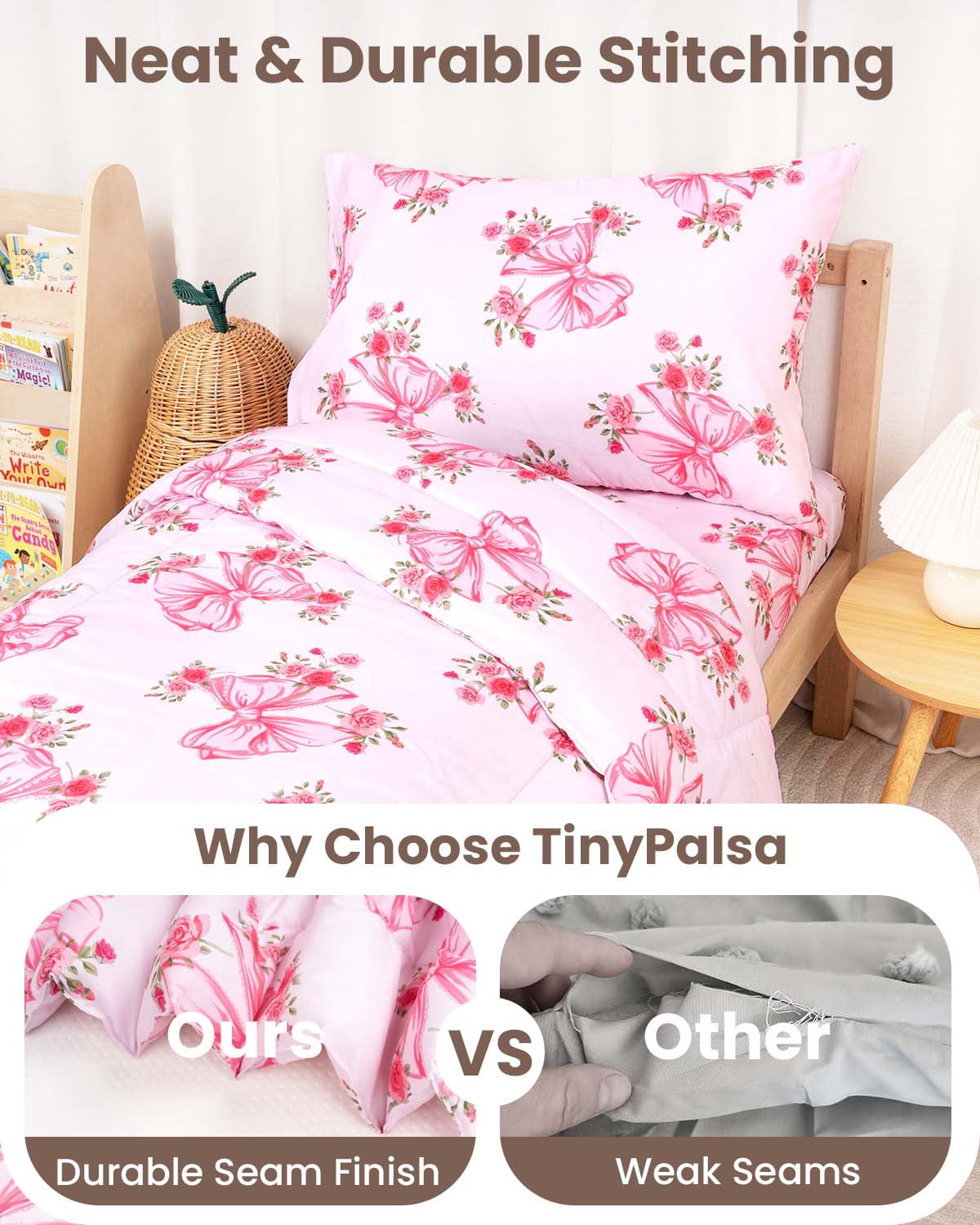 Beavtaens 4 Piece Toddler Bedding Set, Breathable and Soft Baby Sheet Set, Includes Quilted Comforter, Flat Sheet, Fitted Sheet and Pillowcase for Girls