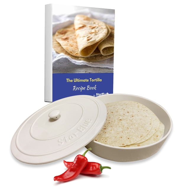 Calentador de tortillas de cerámica StarBlue de 20 cm con aislamiento térmico para 24 tortillas