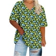 thumbnail image 4 of Womens Vneck Pullover Top Casual Short Sleeve Shirts Loose Vintage Floral Outfits 2025 Summer, 4 of 5