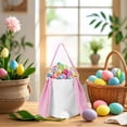 thumbnail image 1 of Decoraciones de Pascua, regalos de Pascua, adornos de Pascua, cesta de cola de conejo con orejas largas, cesta redonda de lino, bolsa de regalo de Pascua, bolso de mano, cesta de almacenamiento de hue, 1 of 6
