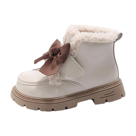 Owordtank Girls Fuzzy Lining Winter Warm Short Boots Cute Bowknot Soft Comfort Thermal Ankle Boots Fashion Plush Booties