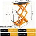 thumbnail image 2 of Hydraulic Lift Table Cart 330 lbs Capacity 50 In Double Scissor Lift Table with Locking Wheels and Non-Slip Platform for Material Handling Yellow, 2 of 8