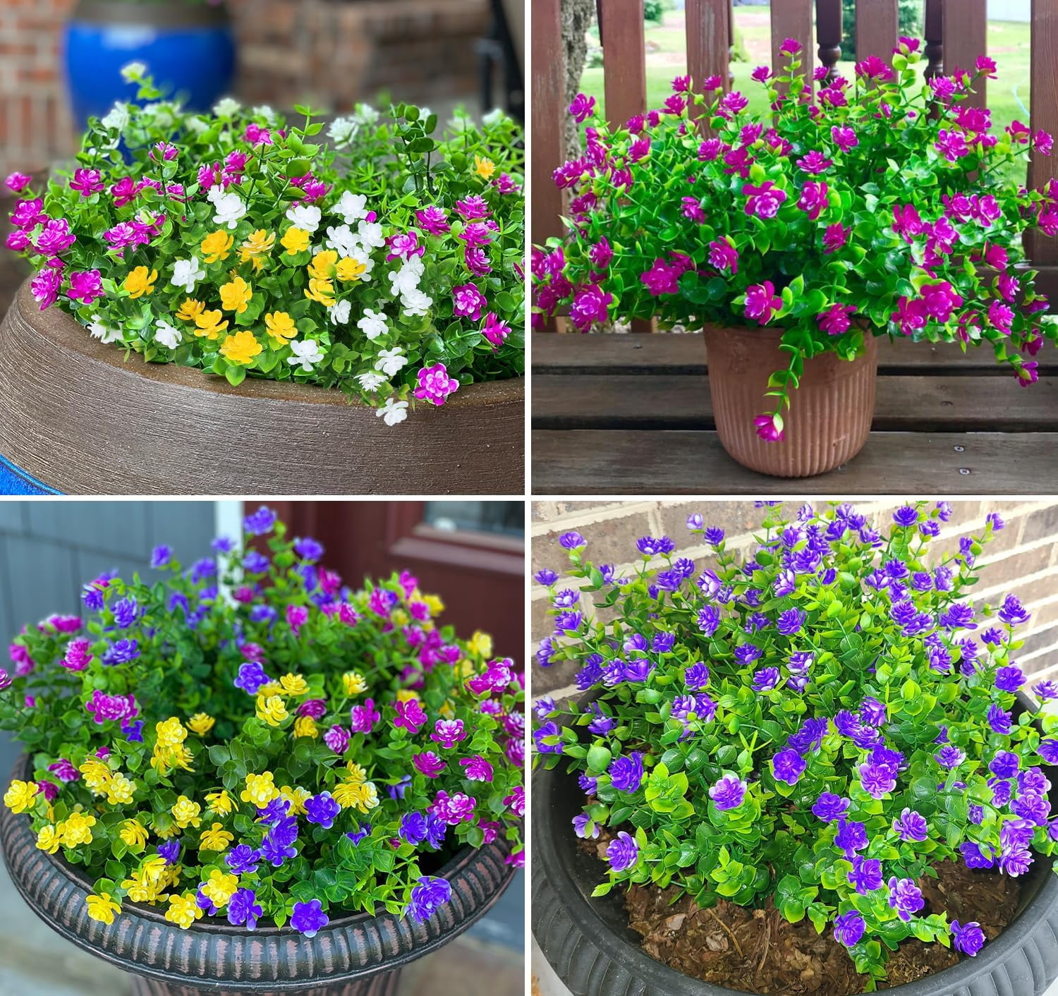 Outdoor Artificial Fake Flowers UV Resistant No Fade Boxwood Faux Plastic Shrubs Plants for Garden Patio Porch Window Box Home Wedding Farmhouse Hanging Décor