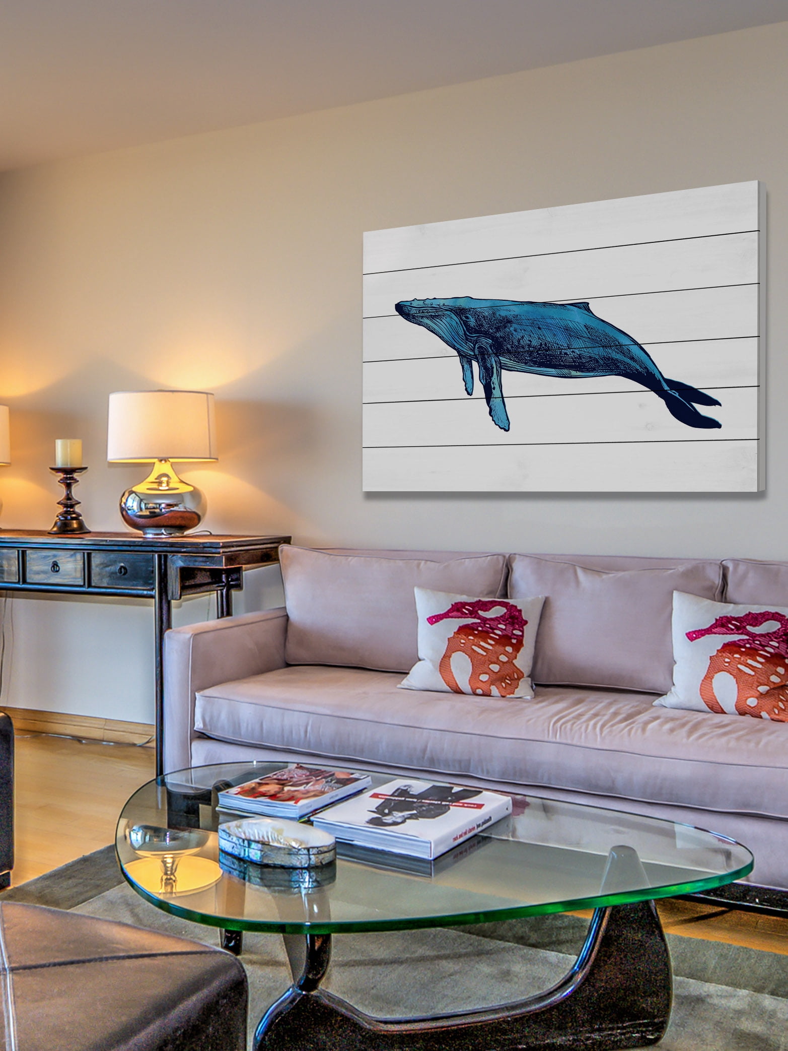 "Whale Humpback" Painting Print on White Wood