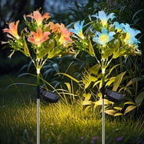 Rirool 2 Pack Solar Flower Lights, 28 LED Waterproof Garden Lights, Outdoor Decorative Solar Lily Lights for Yard, Pathway, Lawn, Camping Decor