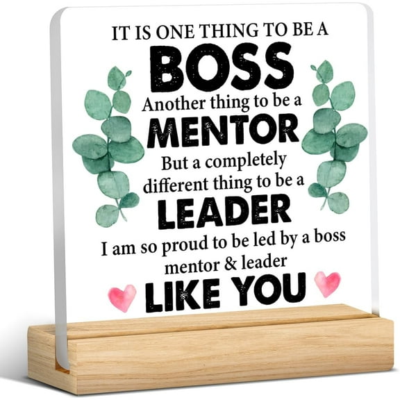 Boss Gift for Women Men, Appreciation Gift for Boss Mentor Leader, Gifts for Boss, Boss Acrylic Desk Plaque Sign Keepsake (with Wooden Stand) 4x4 Inch