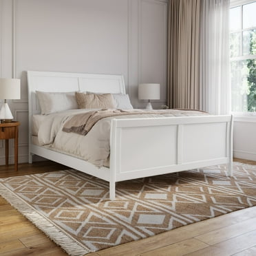 Portland Queen Wood Foundation Bed with Matching Footboard in White