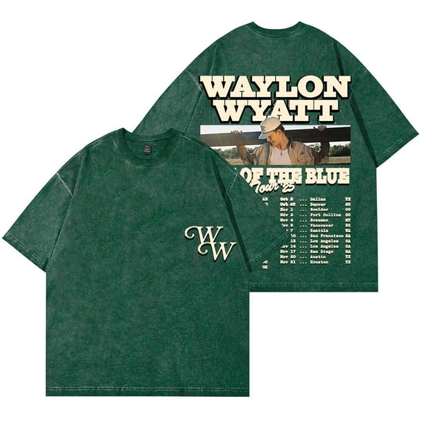 Waylon Wyatt Playera Lavada Algodón Unisex Manga Corta Gira Fuera del Azul