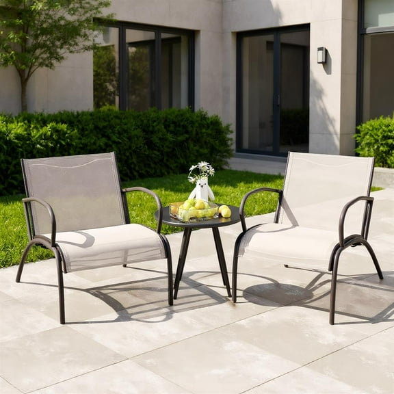 Topcobe 3 Piece Patio Metal Aluminum Wide Armchair and Table Set, Outdoor Patio Furniture for Garden Backyard Pool Deck-Rusic Brown