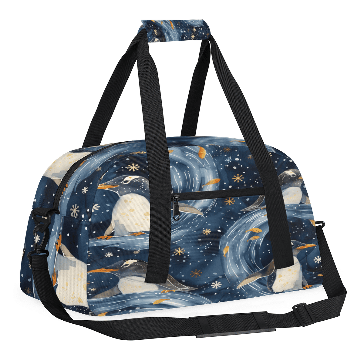 Herdesigns Cute Animal Penguin Sports Duffle Bag for Women & Men, Penguin Print Gym Bag Dance Bag Overnight Bag Carry On Weekender Travel Bag