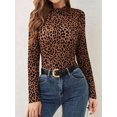thumbnail image 2 of Womens Mesh Long Sleeve Tops Mock Neck Going Out See Through Shirts Sheer Blouses Clubwear Dark Brown S, 2 of 8