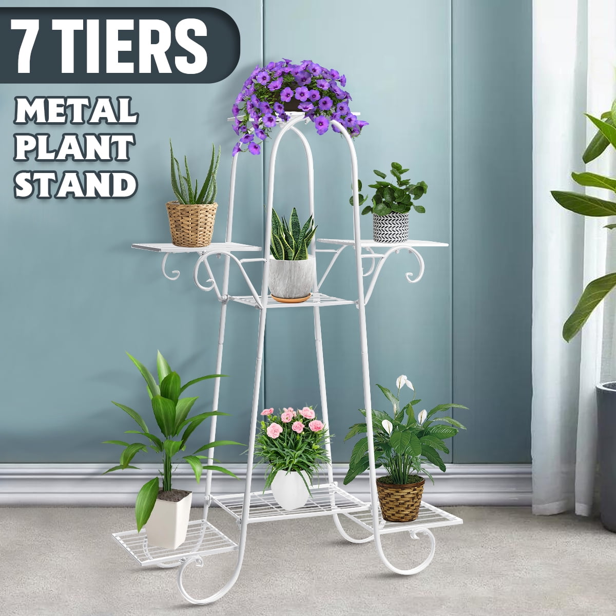 7 Tier Garden Plant Stand & Flower Pot Holder Display Rack Metal Indoor Outdoor Organizer Rack