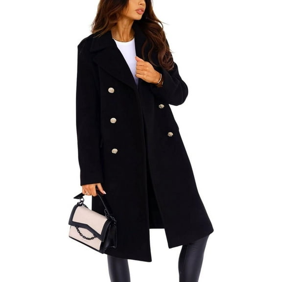 ZANKLEY Women's Winter Lapel Double Breasted Office Work Long Pea Coat Overcoat