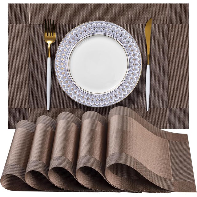 Manteles individuales, 6 Piezas manteles de Mesa Individuales antideslizantes resistentes al calor lavables tapetes PVC ecológicos para el hogar, restaurante, cocina, hotel, Cafetería (Marrón) Marrón