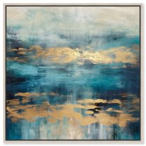 Mermaid Lagoon Canvas Colorful Abstract Wall Art by Art Remedy, Silver Frame, 30" x 30"