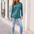 thumbnail image 5 of RYRJJ Womens Long Sleeve Shirts Fall Fashion Crewneck Casual Loose Fit Work Tops Lightweight Trendy Pullover Basic T-Shirt(Army Green,L), 5 of 8