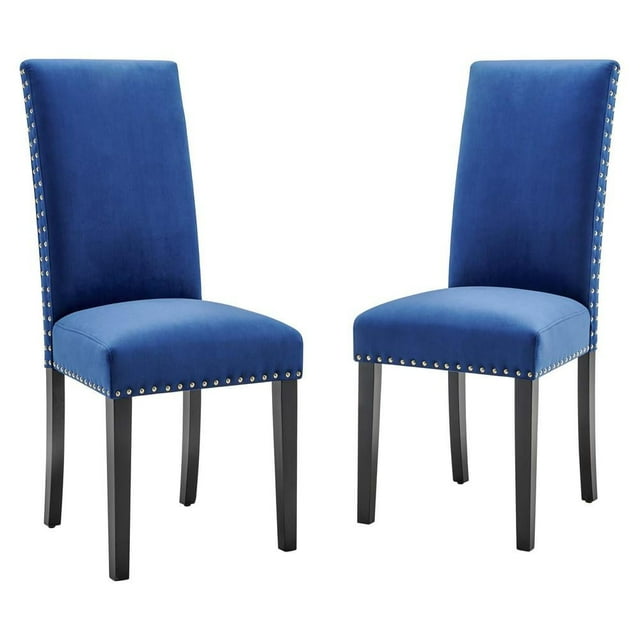 Modway Parcel Chaises Latérales de Salle à Manger en Velours de Performance 19,5 Pouces, Ensemble de 2, Bleu Marine