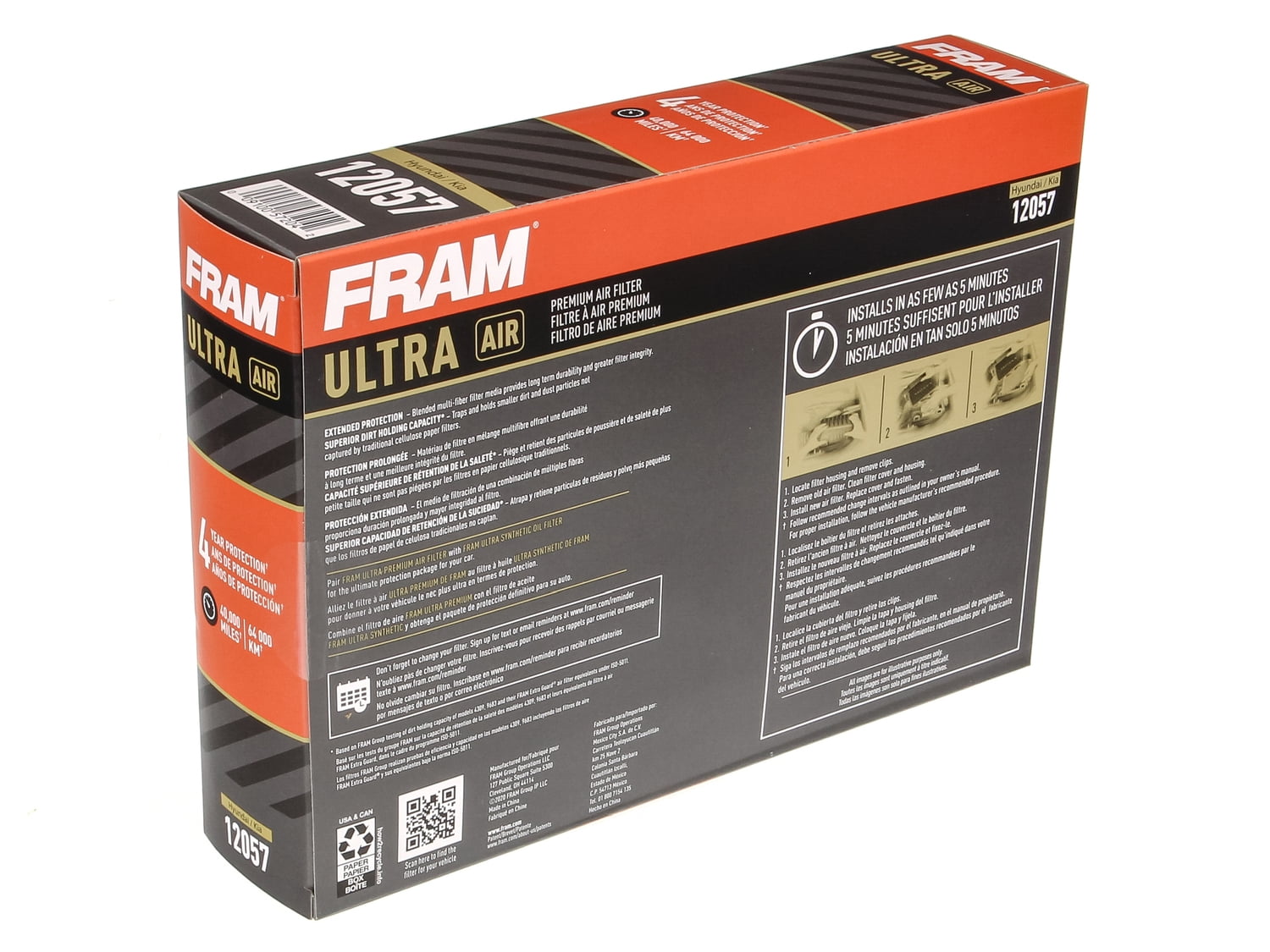 FRAM Ultra Premium 40,000 Mile Air Filter, 12057 for Select Hyundai and Kia Vehicles