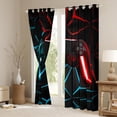 thumbnail image 4 of Feelyou Cartoon Game Console Black Out Curtains for Kids, Neon Glowing Honeycomb Curtains Pack of 2 (42x63 Each), Cyan Red Gaming Gamer Bedroom Curtains, Curtains and Drapes Decor, 4 of 7