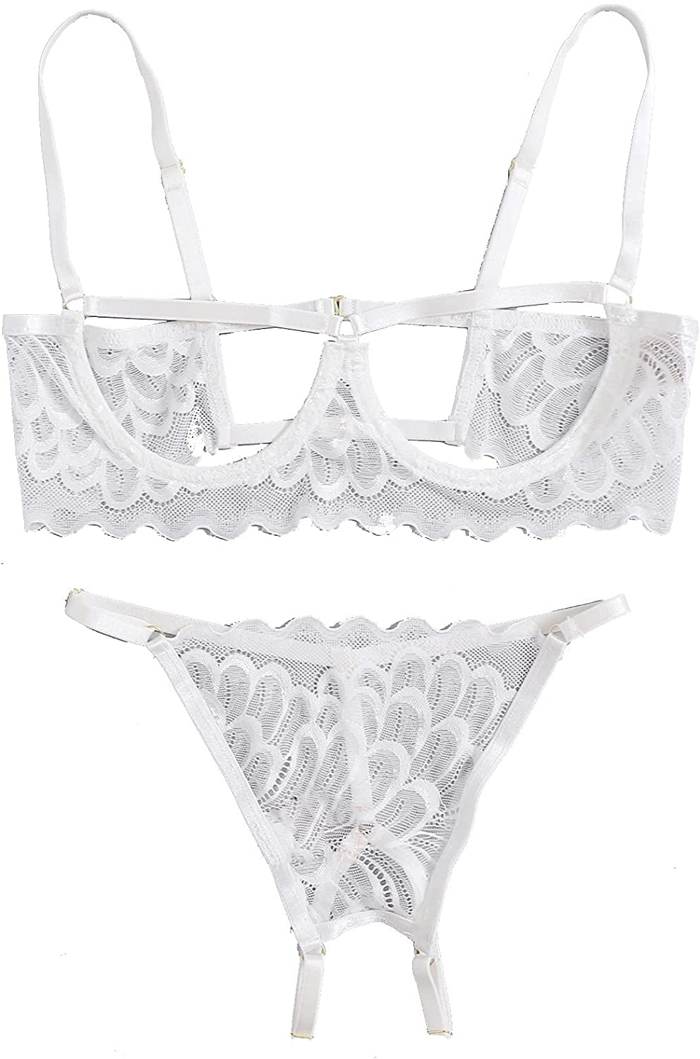Sweatyrocks Womens 2 Piece Lingerie Set Sheer Lace Underwire Bralette Bra And Shorts