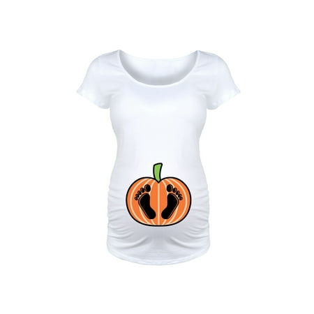 

Bloom Maternity - Pumpkin With Footprints - Maternity Scoop Neck T-Shirt