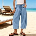 thumbnail image 2 of Wide Leg Capri Pants Women Flowy Cotton Drawstring Elastic Waist Cropped Pants Summer Casual Boho Beach Pants with Pockets Light Blue, 2 of 9
