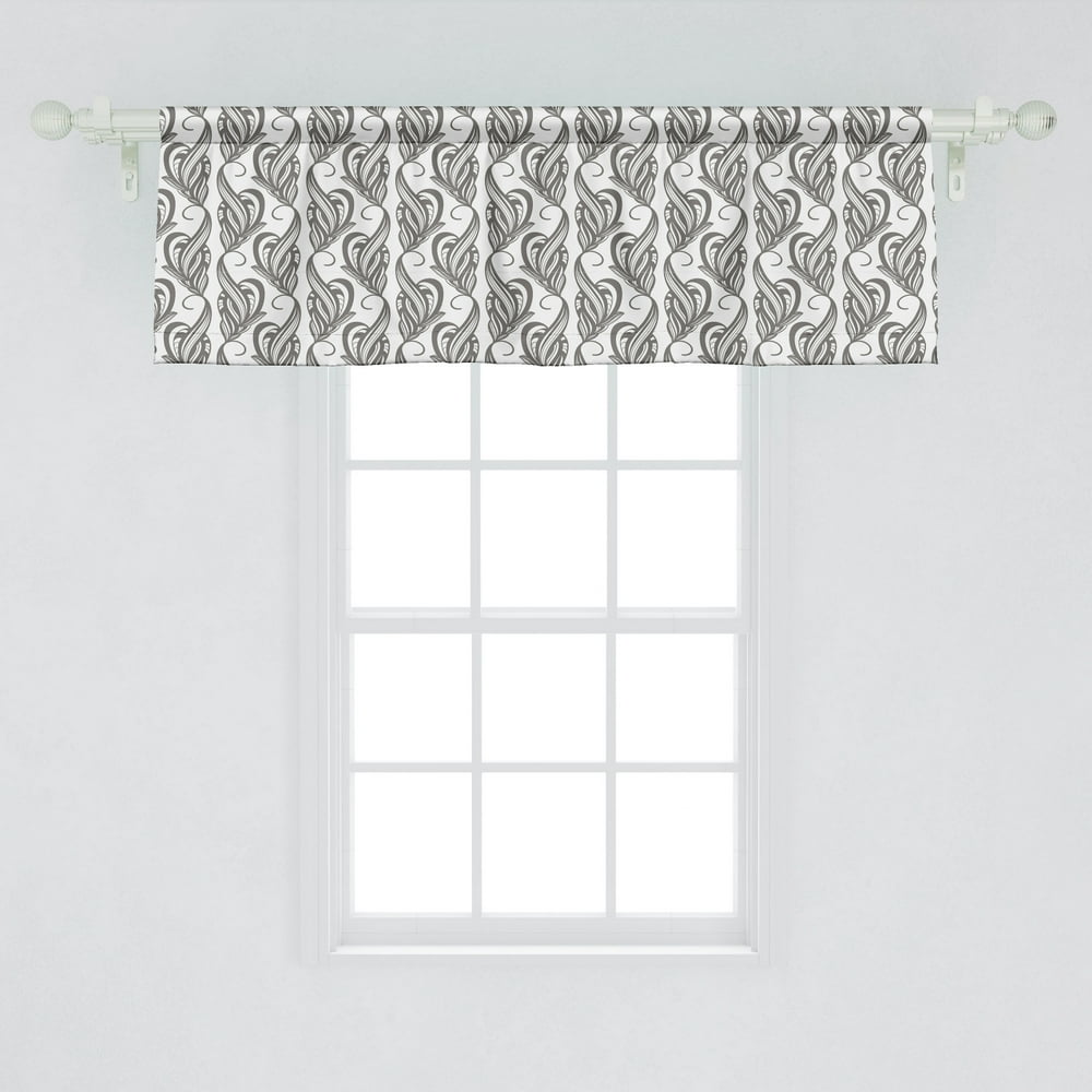 Grey and White Window Valance, Swirling Leaves Flower Petals with an ...
