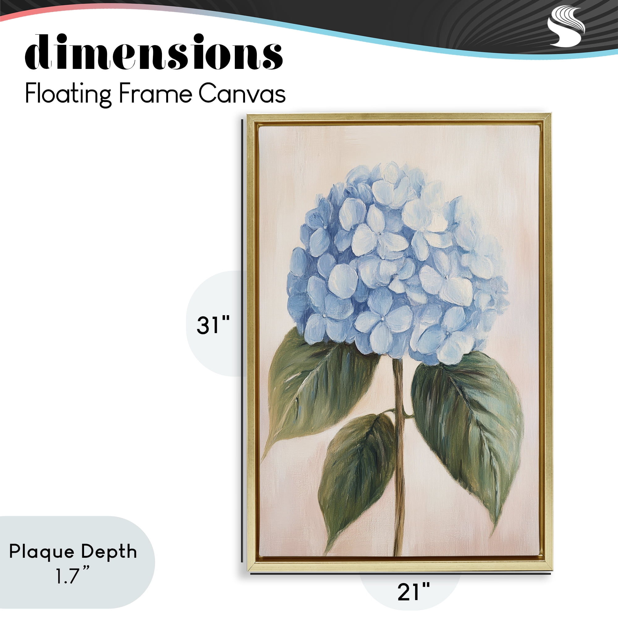 Stupell Industries Baby Blue Hydrangea Gold Framed Floater Canvas Wall Art, design by Petal Prints Design