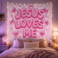 thumbnail image 2 of Jesus Loves Me Bubble Text with Smiling Hearts, Joyful Retro Style, Easter Gift for Christian Decor Lovers, Faith Wall Art, Tapestry Wall Hanging for Nursery and Bedroom, 2 of 7